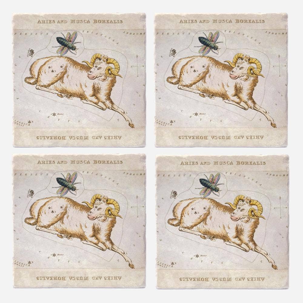 Vintage Style Aries Coasters - Set of 4