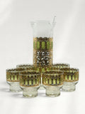 Green and Gold Pitcher Set with Tray and Stir Stick