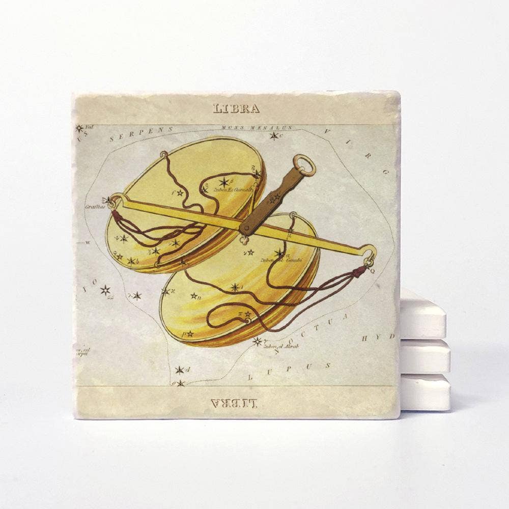 Vintage Style Libra Coasters - Set of 4