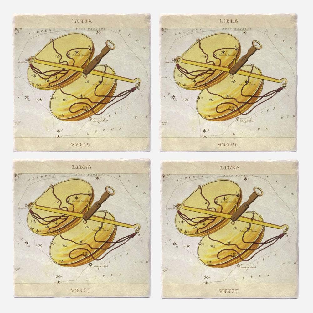 Vintage Style Libra Coasters - Set of 4