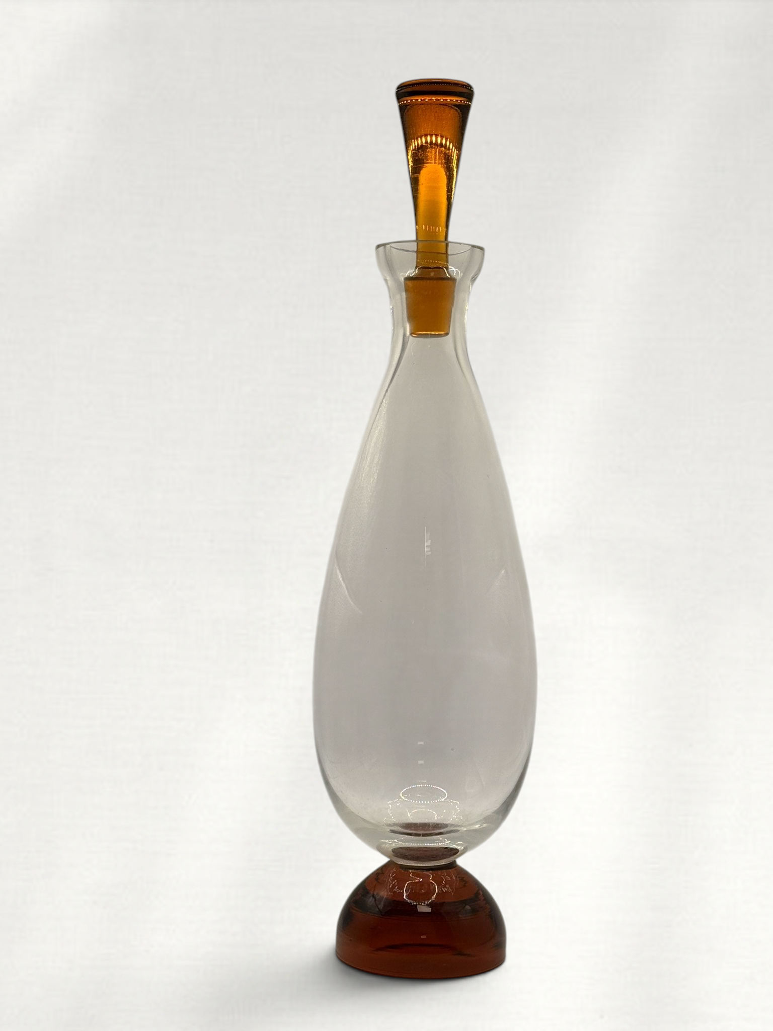 Vintage Clear Glass Decanter with Amber Foot and Stopper