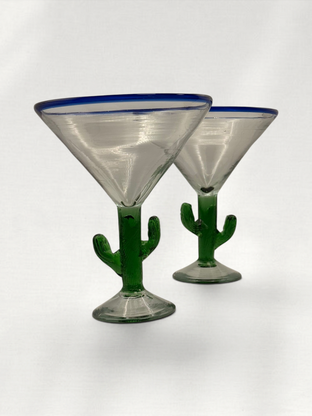 Vintage Artisan Hand Blown Mexican 'Saguaro' Cactus Stem Margarita Glasses