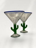 Vintage Artisan Hand Blown Mexican 'Saguaro' Cactus Stem Margarita Glasses