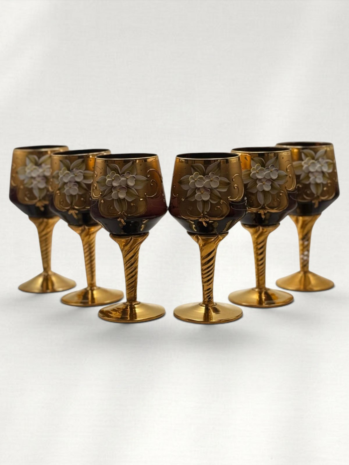 Vintage 24K Gold-Plated Wedding Decanter and Goblet Set
