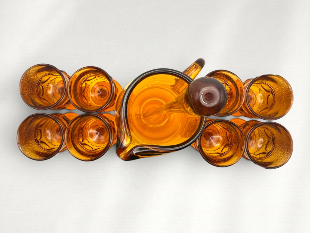 Vintage Amber Glass Pitcher and Goblets Set