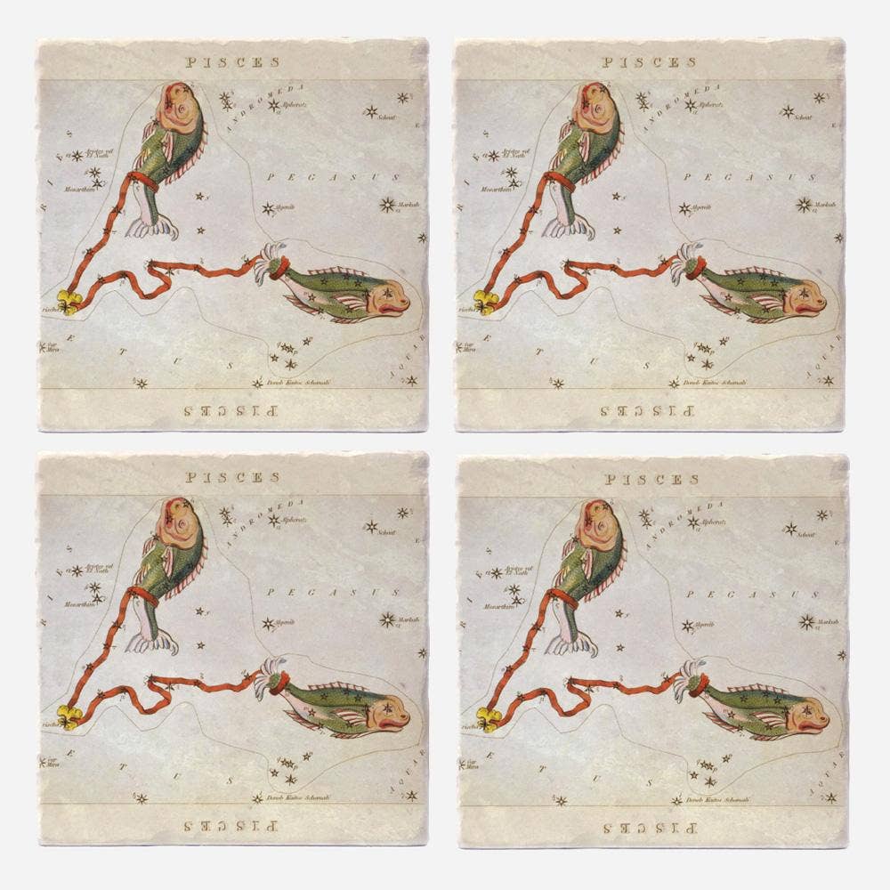 Vintage Style Pisces Coasters - Set of 4