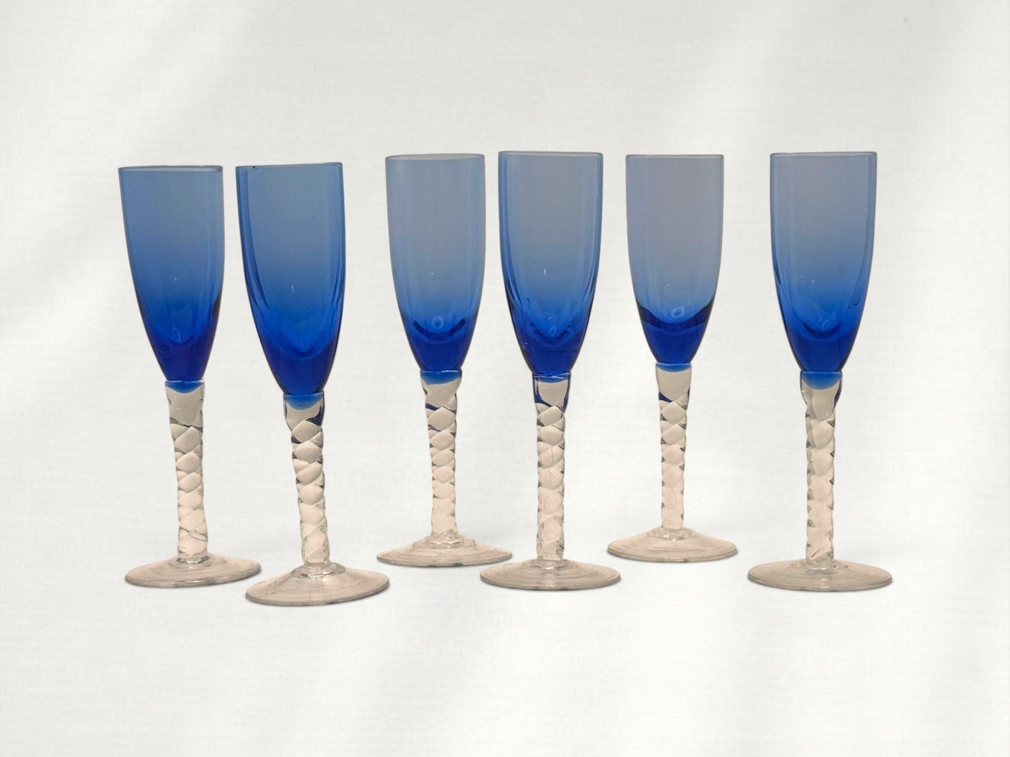 Vintage Cobalt Blue "Twisted Stem" Cordial Glasses