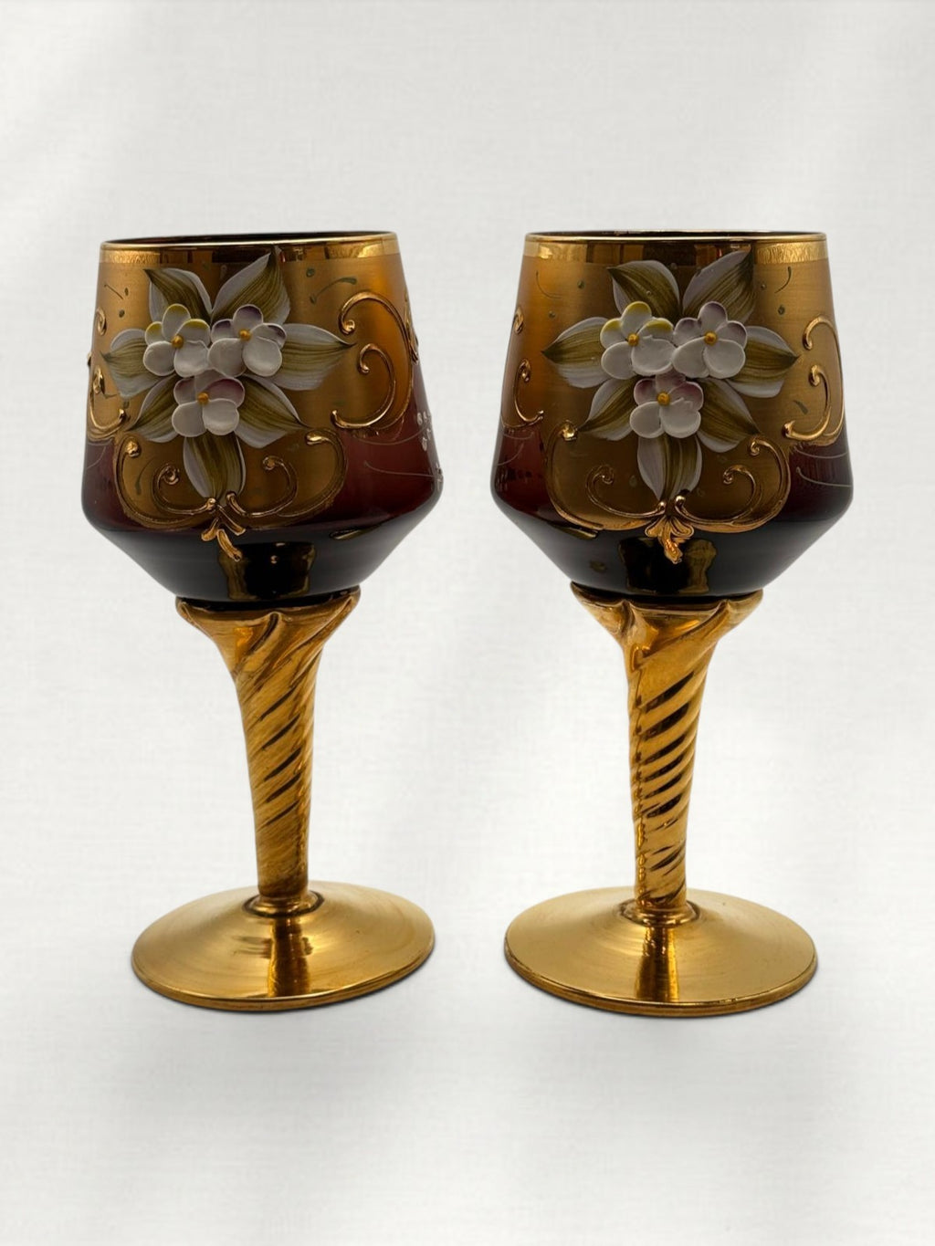 Vintage 24K Gold-Plated Wedding Decanter and Goblet Set