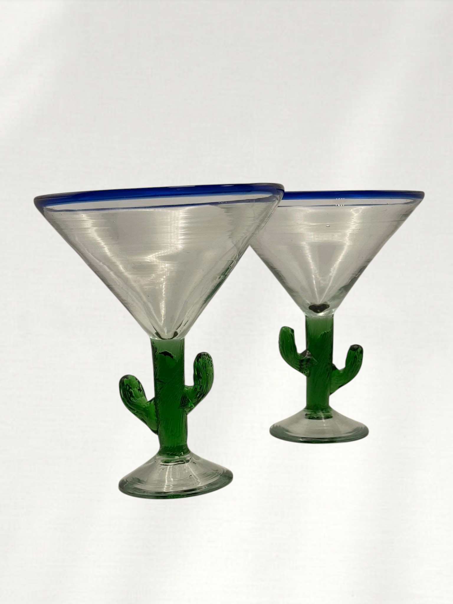 Vintage Artisan Hand Blown Mexican 'Saguaro' Cactus Stem Margarita Glasses