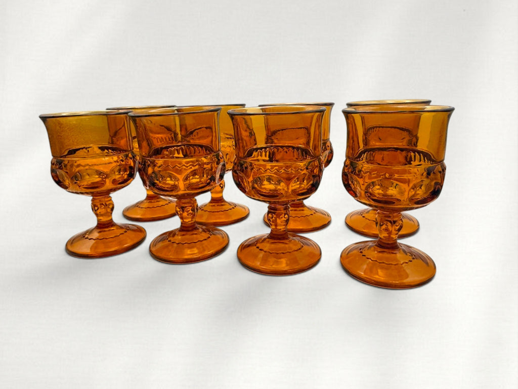 Vintage Amber Glass Pitcher and Goblets Set