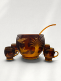 Vintage Czech Bohemian Amber Crystal Punch Bowl Set